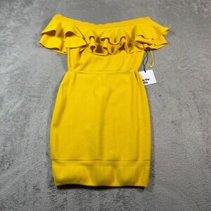 by the way. Ruffle Off The Shoulder Dress Women Medium Yellow Bodycon Mini NWT